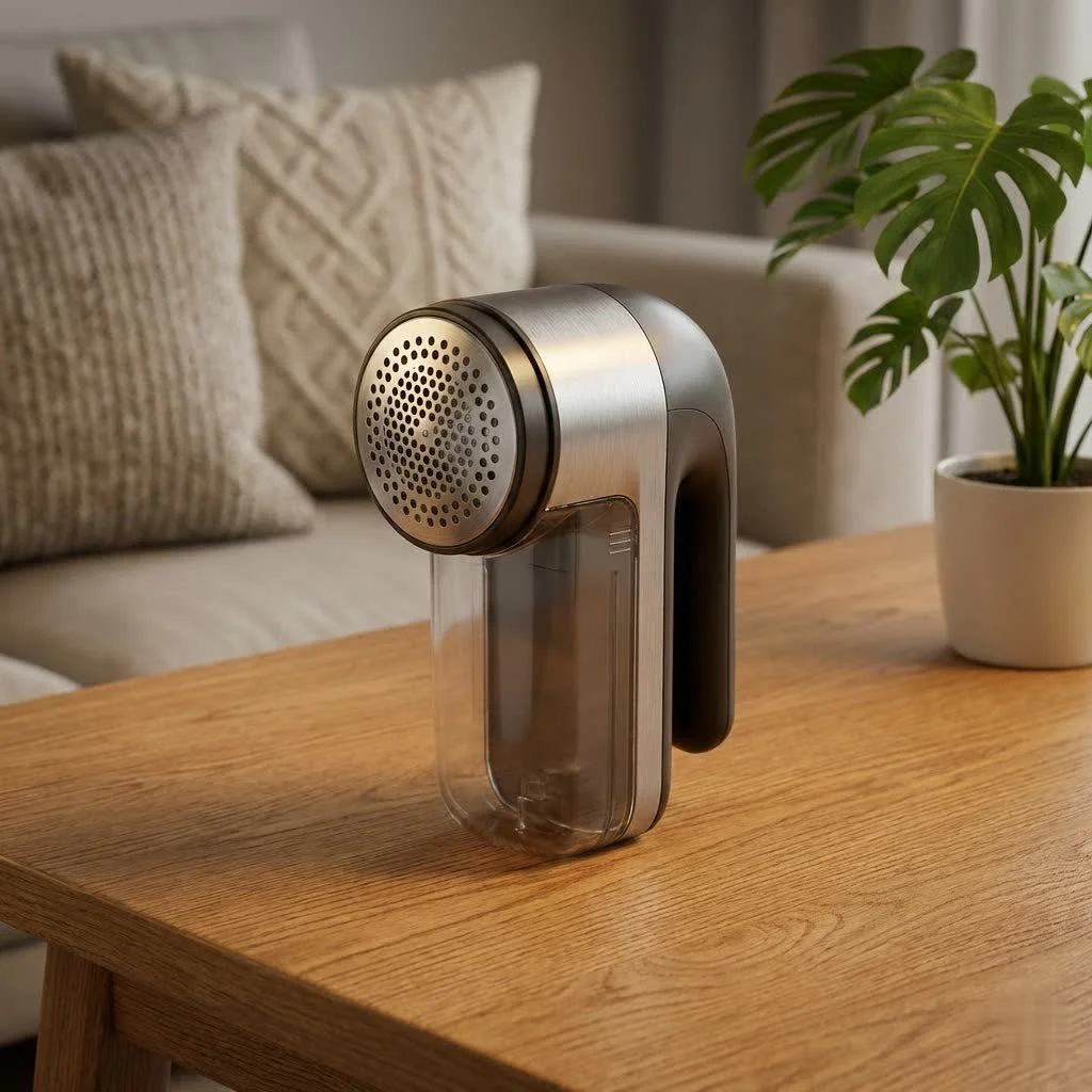 Fabric shaver restoring a pilled sweater